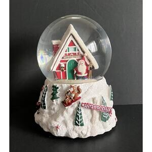 North Pole Trading Co Musical Snow Globe Santa’s Ski Chalet w Box Sold by JCP